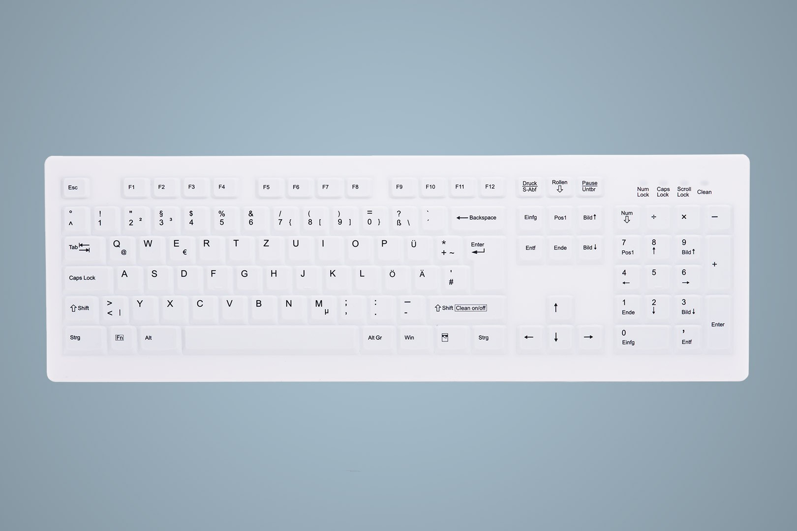 Wireless Hygiene Desktop Keyboard Sealed USB White CH-Layout
