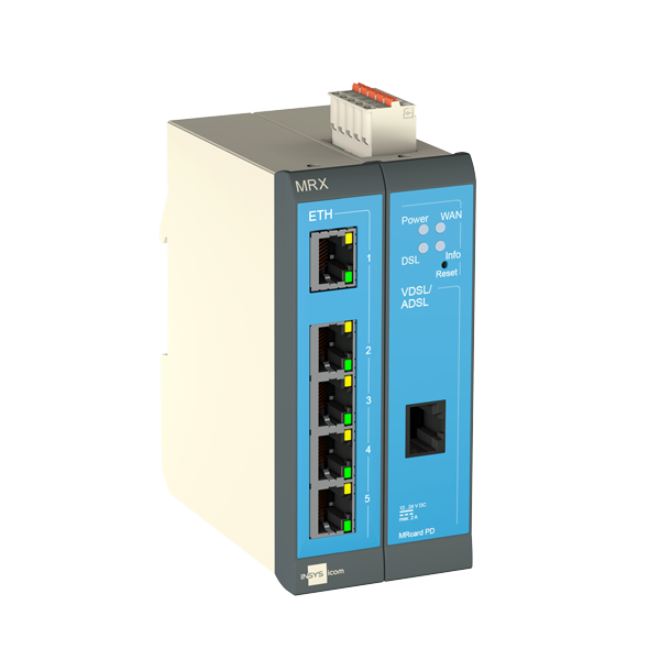 INSYS icom MRX2 DSL-B, modularer VDSL-/ADSL-Router Annex J/B, VPN 2x DI, 5x Ethernet 10/100BT