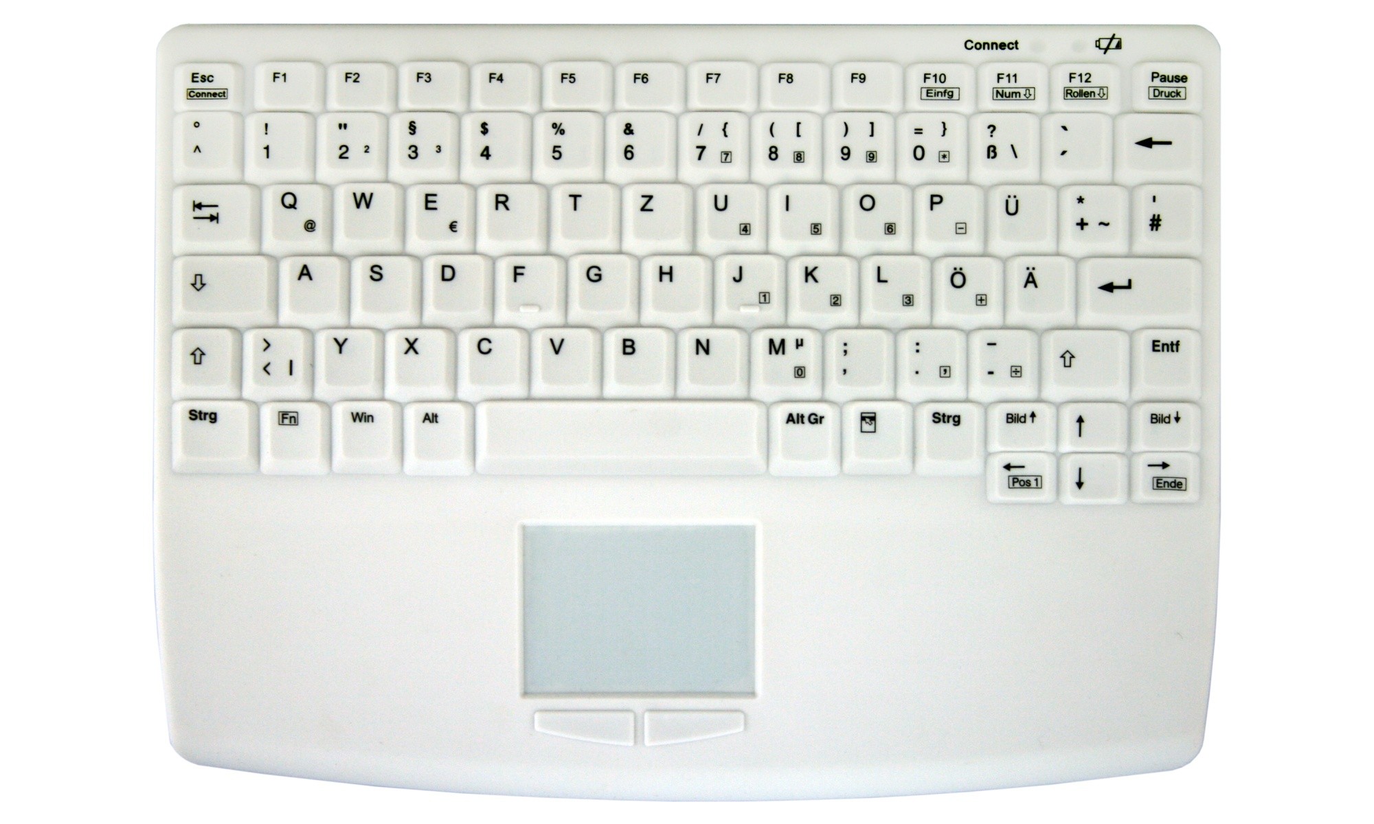 Sanitizable 83Key RF Flat Centric Touchpad Keyboard, Fully Sealed, USB, White, French layout