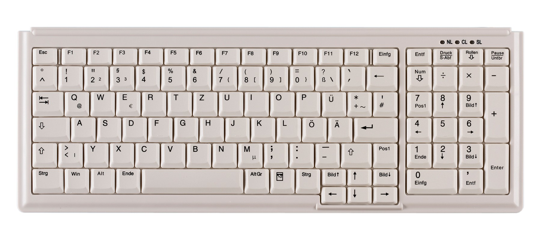 104 Key Notebook Style Keyboard with Numeric Pad, USB, light grey, German layout
