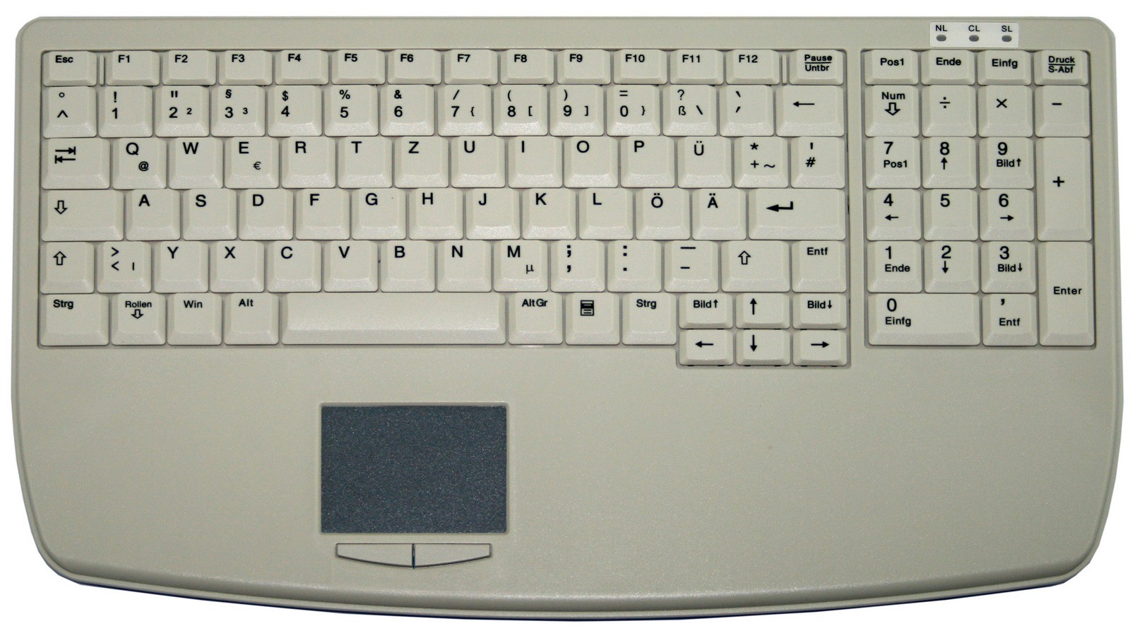104 Key Ultraflat Touchpad Keyboard with NumPad, PS/2, light grey, German layout