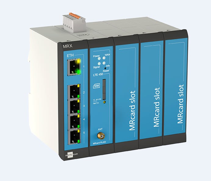 INSYS icom MRX5 LTE, modularer LTE-Router inkl. LTE450, 2x SIM, VPN, 5x Ethernet 10/100BT, 2x DI