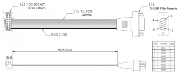 Kabel IDC 2.0 to SUB-D 9 pin female