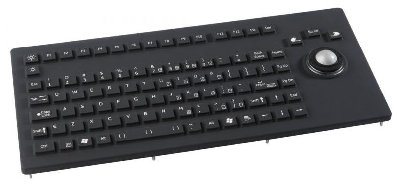 Silicon-Keyboard with Backlight+Trackball 25mm IP67 panel-mount USB US-Layout