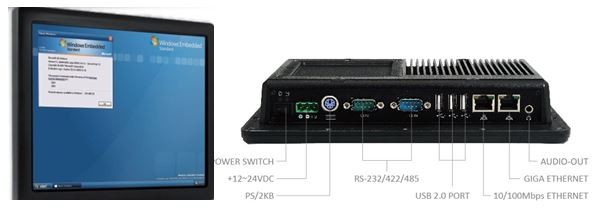 10.4” Panel PC 1GHz 1GB/3U/1A/1L/2S/DC12..24V wide temperature range