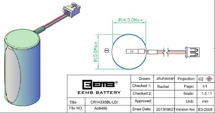 Lithium-Batterie 3V/1100mAh Bobine 2/3AA with 40mm bk/r & JST PHR-02