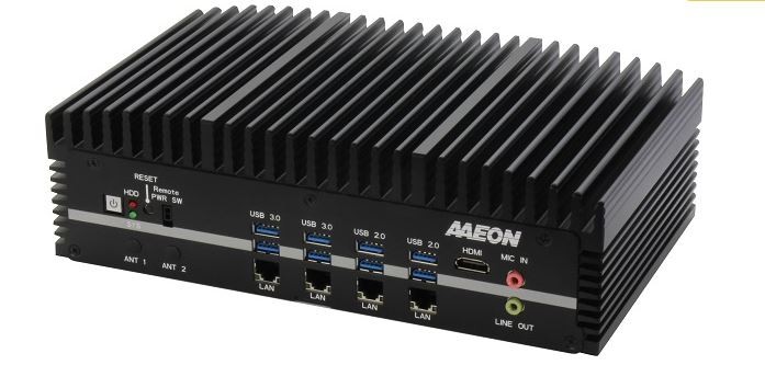 Fanless Embedded Box PC, GbE LAN x 4, USB 3.2 x 4, USB 2.0 x 4, RS232/422/485 x 6, HDMI x 2