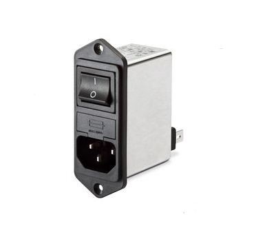 IEC Switch & 2 Fuse 250VAC, 10A, Flange Left/Right