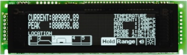 VFD Graphic Module 256x64 Dots 1.5x2.2mm Dot Pitch, 5V 430mA, parallel, serial