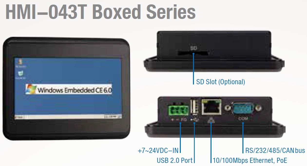 4.3" HMI w/Case 128MB/512MBeMMC/8MBSPI/USB/LAN/RS232/DC7-24V