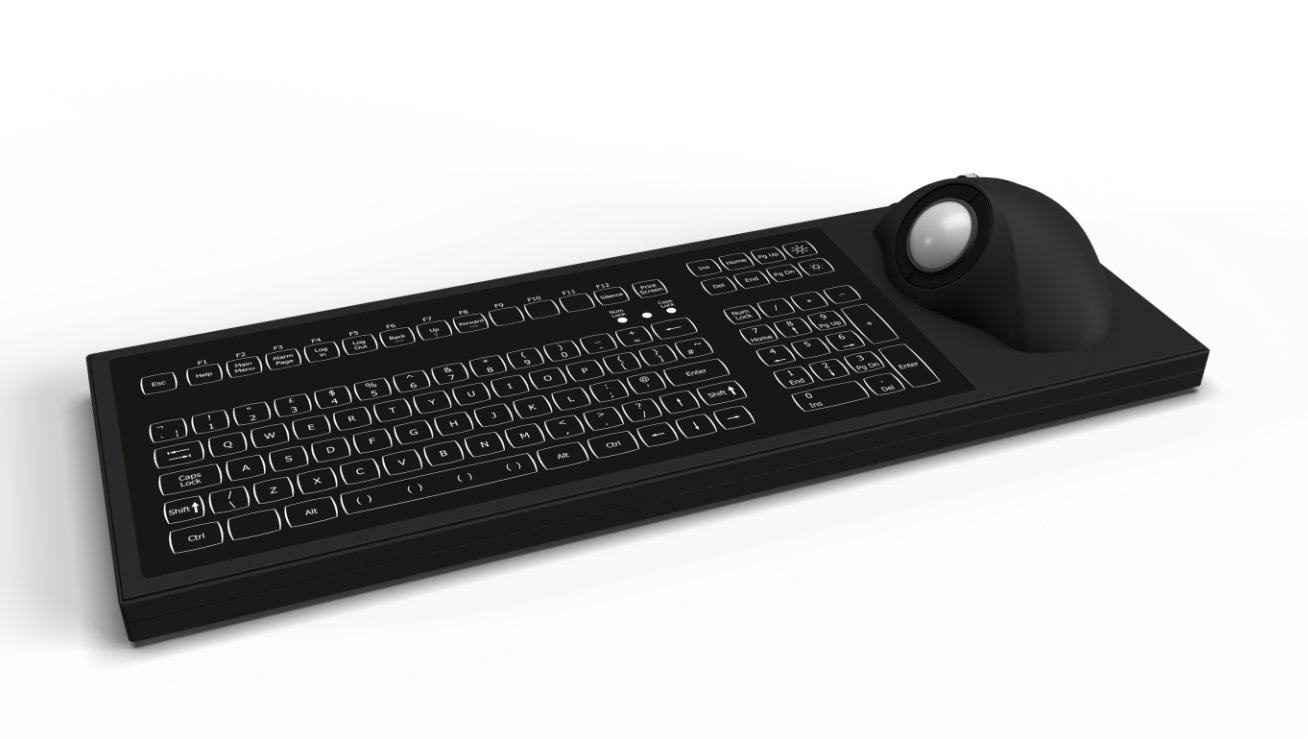 Silicon-Keyboard with Backlight+Trackball 25mm IP67 enclosed VESA USB German-Layout
