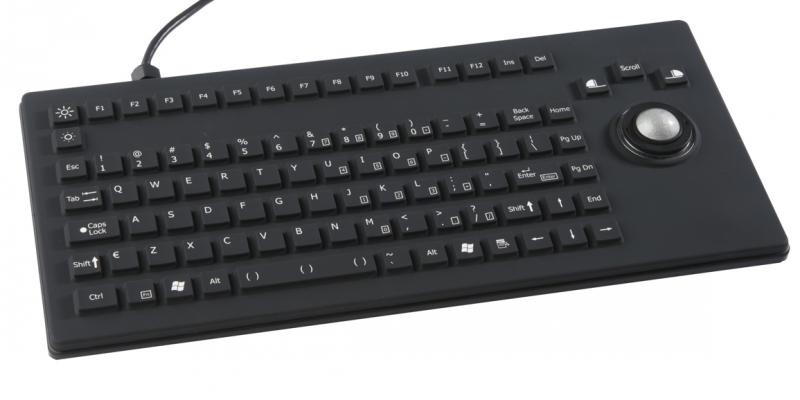 Silicon-Keyboard with Backlight+Trackball 25mm IP67 enclosed VESA USB US-Layout