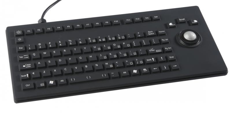 Silicon-Keyboard with Backlight+Trackball 25mm IP67 enclosed VESA USB German-Layout