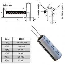 VEL13253R8157G0-B085 VINATech Hybrid Li Cap 3.8V 150F 13x25 Radial P5 90° bended N=2.5mm