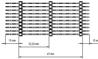 Stiftleiste 2x 10-polig, mit 3 Iso-Körper. gerade