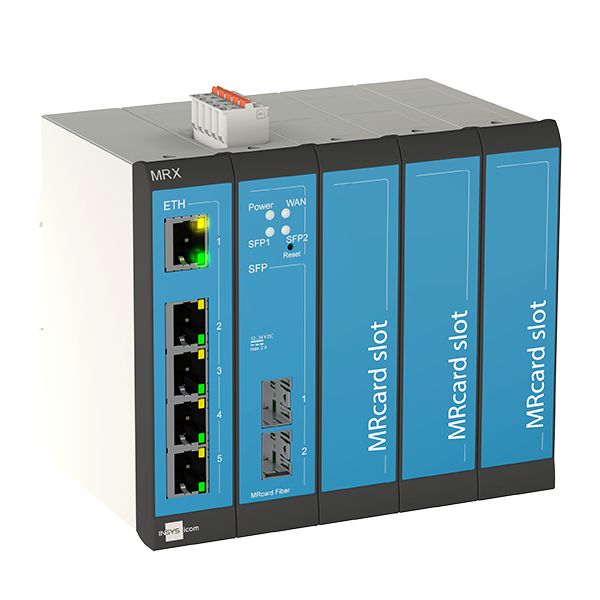INSYS icom MRX5 Fiber, modularer SFP-Router, VPN, 5x Ethernet 10/100BT 2x DI, 3x Erweiterungs-Slots