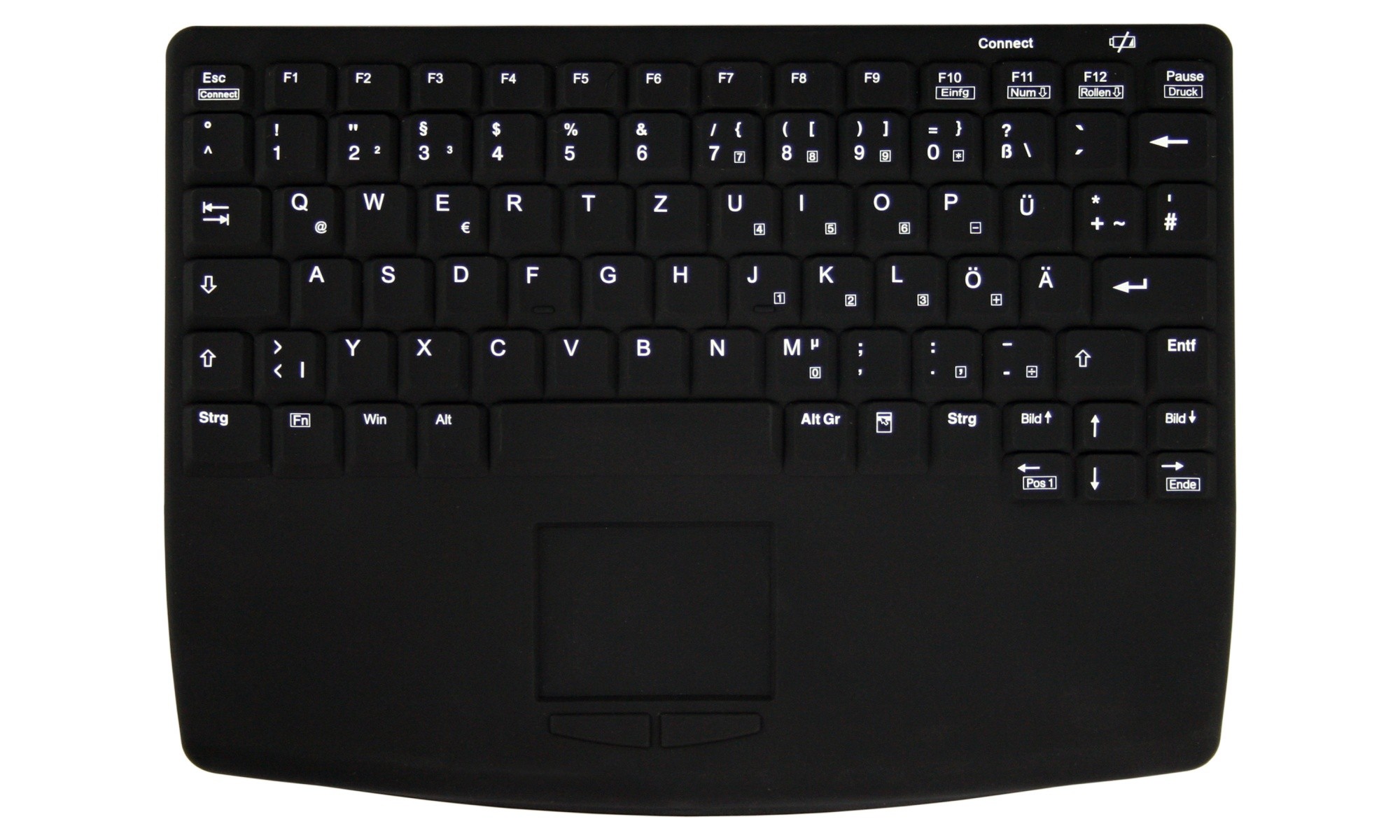 Sanitizable 83Key RF Flat Centric Touchpad Keyboard, Fully Sealed, USB, Black, Swiss layout