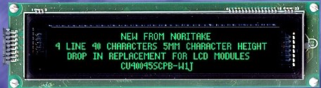 VFD Module 4 lines x 40 char LCD compatible, size 137.4 x 23.2mm