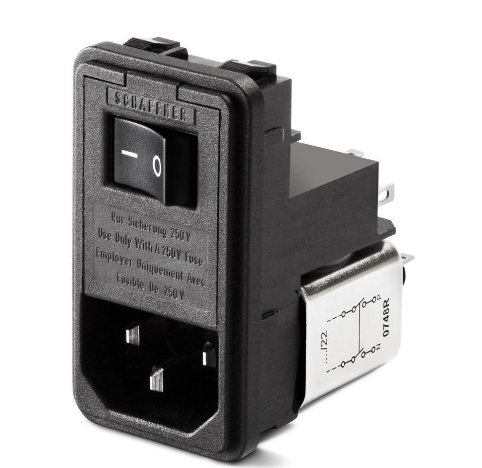 IEC, Switch,2 Fuse and V-Selector 250VAC, 6A, Flange, EU 5x20