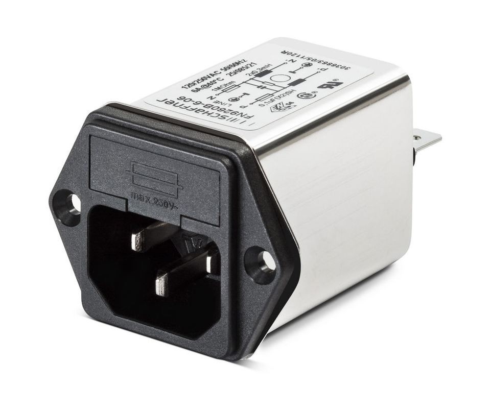 IEC with 2 Fuse 250VAC, 4A, <5uA, Faston