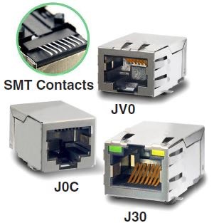 RJ45 Single Port SMD 1X1 Tab up 100 Base-TX LED g/y